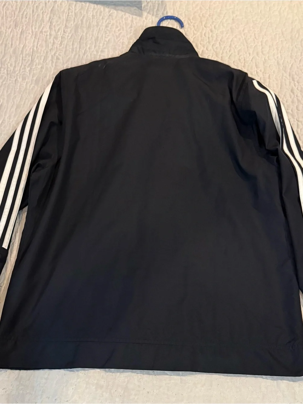 adidas Black Windbreaker with White Three-Stripes